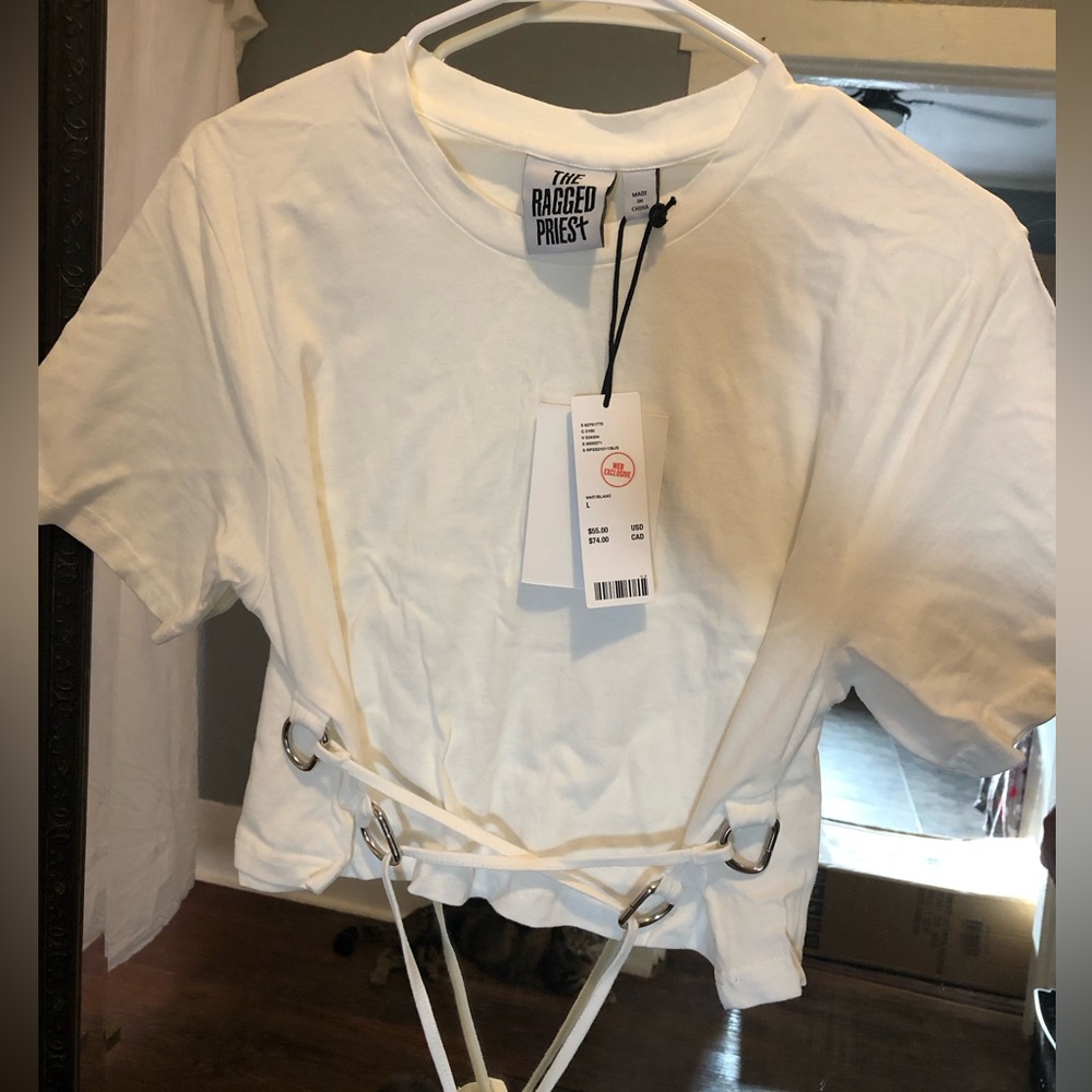 White crop top with front tie